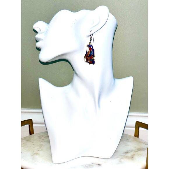 Cloisonne Multicolor Enamel Butterfly Dangle Drop Earrings - Picture 3 of 5